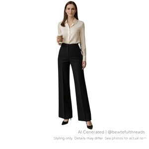 Rebecca Taylor Pinstripe Wide Leg Dress Pants Trousers Wool Silk USA